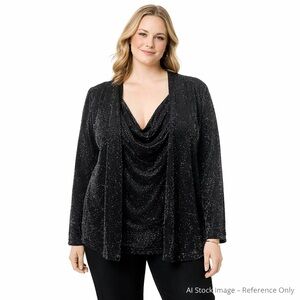 Notations Black Silver Sparkle Blouse Long Sleeve Plus Size 1X